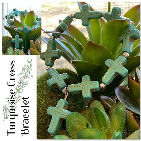 💠 Rustic Turquoise CROSS BRACELET 💠 - Picture 1 of 8